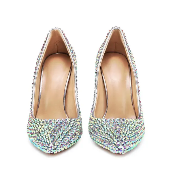 Charming Multi-Colors Rhinestone Wedding Shoes 2020 Leather 11 cm Stiletto Heels Pointed Toe Wedding Pumps