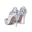 Schöne Silber Abend Strass Pumps 2020 Leder 10 cm Stilettos Spitzschuh Pumps
