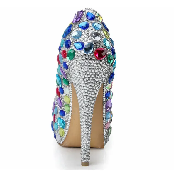 Chic / Belle Multi-Couleurs Soirée Escarpins 2020 Cuir Faux Diamant 14 cm Talons Aiguilles À Bout Rond Escarpins