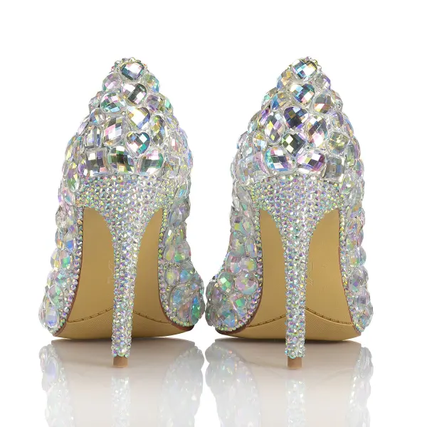 Charming Multi-Colors Crystal Wedding Shoes 2020 Leather Rhinestone 10 cm Stiletto Heels Pointed Toe Pumps