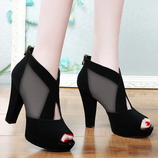 Affordable Black Casual Womens Sandals 2020 10 cm Thick Heels Open / Peep Toe Sandals