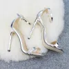 Affordable Silver Casual Womens Sandals 2020 Ankle Strap 12 cm Stiletto Heels Open / Peep Toe Sandals