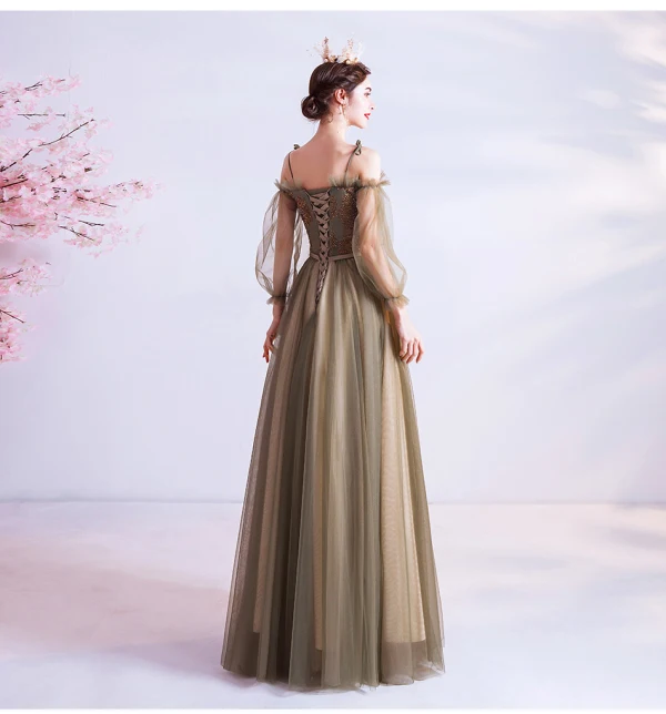 Vintage / Retro Clover Green Prom Dresses 2020 A-Line / Princess Spaghetti Straps Beading 3/4 Sleeve Backless Floor-Length / Long Formal Dresses