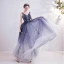 Charmant Bleu Marine Robe De Soirée 2020 Princesse V-Cou Glitter Perlage Paillettes En Dentelle Fleur Sans Manches Dos Nu Longue Robe De Ceremonie