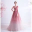 Fashion Candy Pink Gradient-Color Evening Dresses  2020 A-Line / Princess V-Neck Glitter Rhinestone Lace Flower Sleeveless Backless Sweep Train Formal Dresses