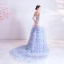 Mode Ivoire Bleu Ciel Dégradé De Couleur Robe De Bal 2020 Princesse Bretelles Spaghetti Sans Manches Dos Nu Volants en Cascade Tribunal Train Robe De Ceremonie