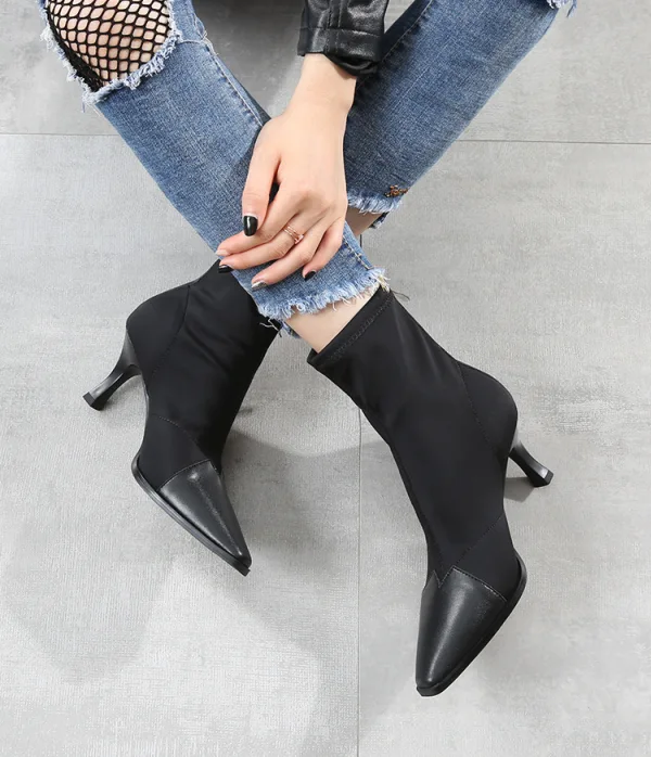Affordable Black Casual Womens Boots 2020 7 cm Stiletto Heels Pointed Toe Boots