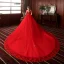 Charmant Rouge Robe De Mariée 2020 Robe Boule Encolure Dégagée Perlage Gland En Dentelle Fleur Sans Manches Dos Nu Royal Train