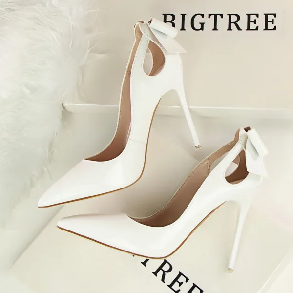 Schön Nude Datierung Schleife Pumps 2020 Lackleder 10 cm Stilettos Spitzschuh Pumps