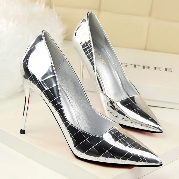 Chic / Belle Bronze Club de carnaval Escarpins 2020 Cuir Verni 9 cm Talons Aiguilles À Bout Pointu Escarpins