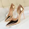 Sexy Bronze Evening Party Womens Shoes 2020 Patent Leather 10 cm Stiletto Heels Pointed Toe High Heels