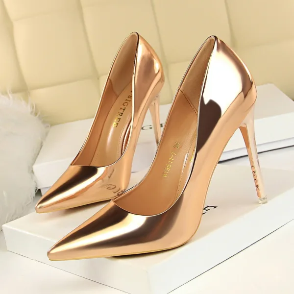 Charming Bronze Evening Party Pumps 2020 Patent Leather 10 cm Stiletto Heels Pointed Toe Pumps
