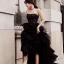 Moderne / Mode Noire Robe De Soirée 2018 Princesse Transparentes Asymétrique Bretelles Spaghetti Dos Nu Sans Manches Robe De Ceremonie