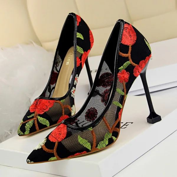 Modest / Simple Royal Blue Casual Tulle Pumps 2020 Lace See-through 10 cm Stiletto Heels Pointed Toe Pumps