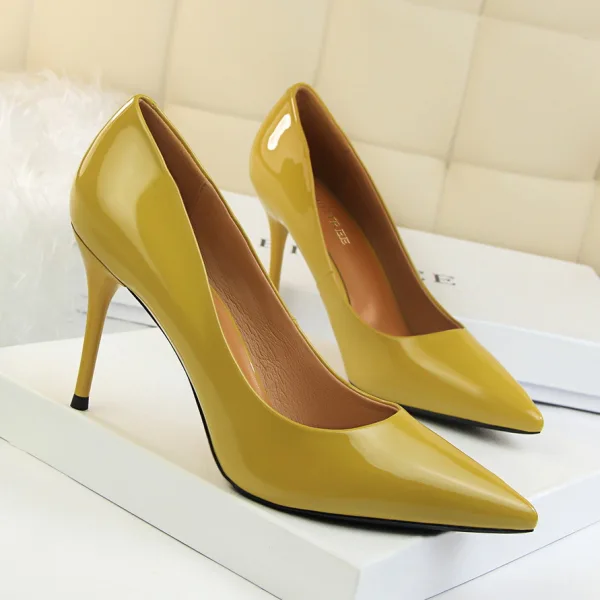 Proste / Simple Czarne Biuro OL Buty Damskie 2020 Skóry Lakierowanej 9 cm Szpilki Szpiczaste Czółenka