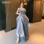 Charming Sky Blue Star Bridesmaid Dresses 2021 A-Line / Princess Spaghetti Straps Lace Sleeveless Backless Floor-Length / Long Bridesmaid Wedding Party Dresses