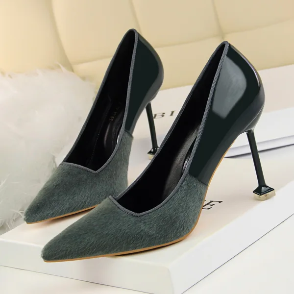 Affordable Burgundy Casual Pumps 2020 Suede 9 cm Stiletto Heels Pointed Toe Pumps
