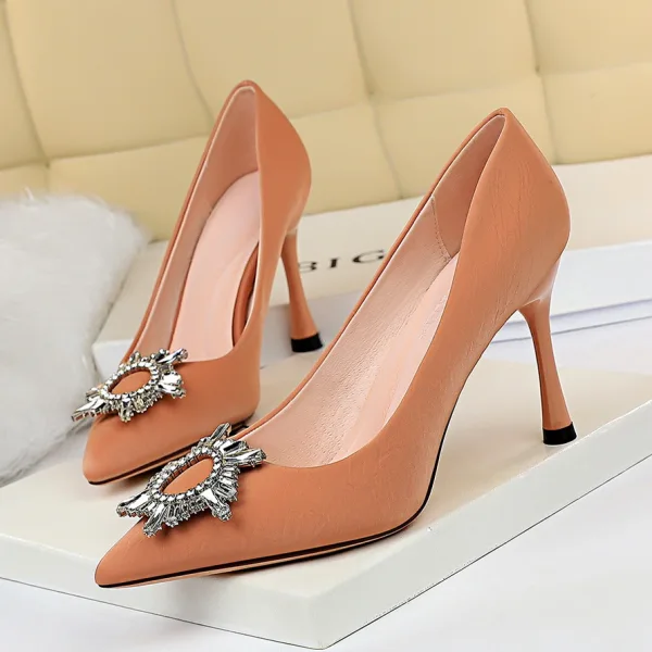 Abordable Noire Cocktail Faux Diamant Escarpins 2020 9 cm Talons Aiguilles À Bout Pointu Escarpins