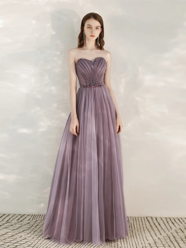 Classy Purple Prom Dresses 2020 A-Line / Princess V-Neck Rhinestone Sequins Sleeveless Backless Floor-Length / Long Formal Dresses