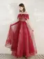 Scintillantes Bordeaux Glitter Robe De Soirée 2020 Princesse De l'épaule Manches Courtes Dos Nu Longue Robe De Ceremonie