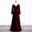Elegant Burgundy Evening Dresses  2020 A-Line / Princess Suede High Neck Sequins Long Sleeve Floor-Length / Long Formal Dresses