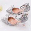 Sparkly Silver Wedding Shoes 2020 Crystal Rhinestone Sequins Ankle Strap 6 cm Stiletto Heels Pointed Toe Wedding High Heels