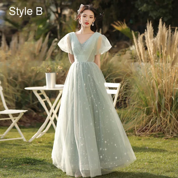 Fashion Sage Green Star Bridesmaid Dresses 2021 A-Line / Princess Scoop Neck Short Sleeve Backless Floor-Length / Long Bridesmaid Wedding Party Dresses