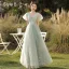 Fashion Sage Green Star Bridesmaid Dresses 2021 A-Line / Princess Scoop Neck Short Sleeve Backless Floor-Length / Long Bridesmaid Wedding Party Dresses