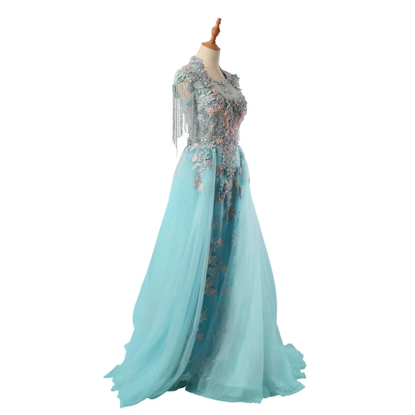 Charming Mint Green Evening Dresses 2020 A-Line / Princess U-Neck Handmade Beading Tassel Crystal Rhinestone Lace Flower Sleeveless Floor-Length / Long Formal Dresses