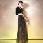 Charmant Noire Robe De Soirée 2020 Princesse Daim Col v profond Multi-Couleurs Paillettes 1/2 Manches Longue Robe De Ceremonie