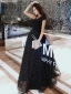 Fashion Black Evening Dresses  2020 A-Line / Princess One-Shoulder Star Sequins Sleeveless Backless Floor-Length / Long Formal Dresses