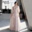 Fashion Blushing Pink Lace Flower Bridesmaid Dresses 2021 A-Line / Princess Spaghetti Straps Short Sleeve Backless Floor-Length / Long Bridesmaid Wedding Party Dresses