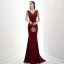 Chic / Beautiful Burgundy Evening Dresses  2020 Trumpet / Mermaid V-Neck Beading Rhinestone Lace Flower Sleeveless Backless Sweep Train Formal Dresses