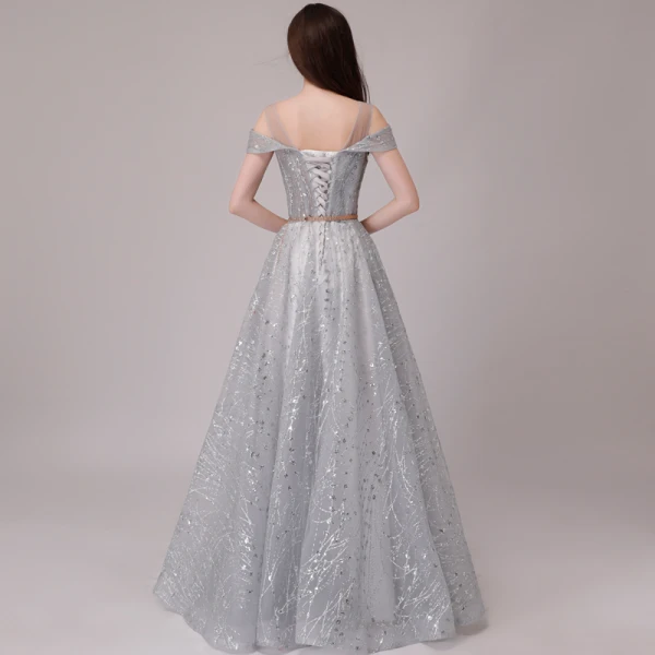 Elegante Silber Abendkleider 2018 A Linie Glanz Pailletten Metall Stoffgürtel Schultern Ärmellos Lange Festliche Kleider