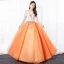 Elegant Orange Prom Dresses 2020 A-Line / Princess Off-The-Shoulder Lace Flower Short Sleeve Backless Floor-Length / Long Formal Dresses