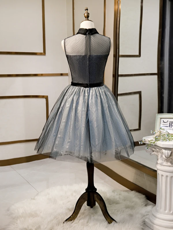 Fashion Black Homecoming Graduation Dresses 2020 A-Line / Princess Scoop Neck Sequins Lace Flower Sleeveless Knee-Length Formal Dresses