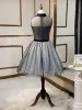 Fashion Black Homecoming Graduation Dresses 2020 A-Line / Princess Scoop Neck Sequins Lace Flower Sleeveless Knee-Length Formal Dresses