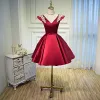 Chic / Beautiful Burgundy Party Dresses 2020 A-Line / Princess V-Neck Lace Flower Sleeveless Backless Short Formal Dresses