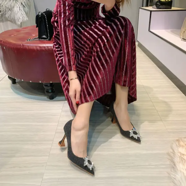 Sparkly Silver Evening Party Pumps 2020 Rhinestone Sequins 7 cm Stiletto Heels Pointed Toe Pumps