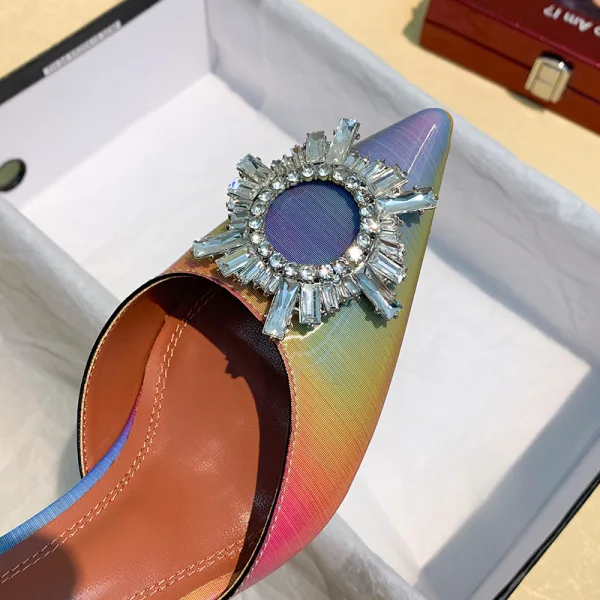 Chic / Beautiful Multi-Colors Rainbow Street Wear Womens Sandals 2020 7 cm Stiletto Heels Crystal Rhinestone Pointed Toe Sandals