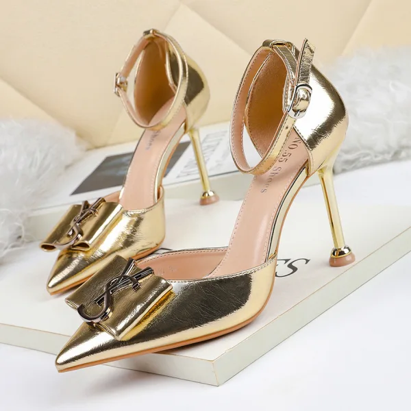 Abordable Argenté Soirée Chaussures Femmes 2020 Bride Cheville 9 cm Talons Aiguilles À Bout Pointu Talons Hauts