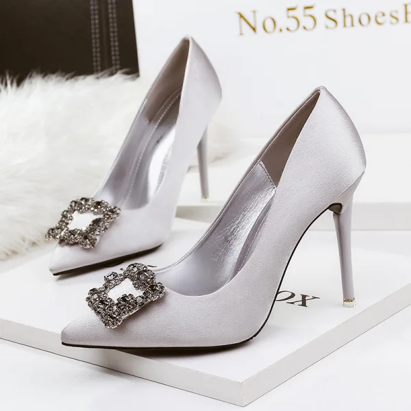 Prisvärd Röd Afton Pumps 2020 Rhinestone 10 cm Stilettklackar Spetsiga Pumps