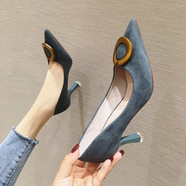Chic / Belle Noire Désinvolte Escarpins 2020 Daim 7 cm Talons Aiguilles À Bout Pointu Escarpins