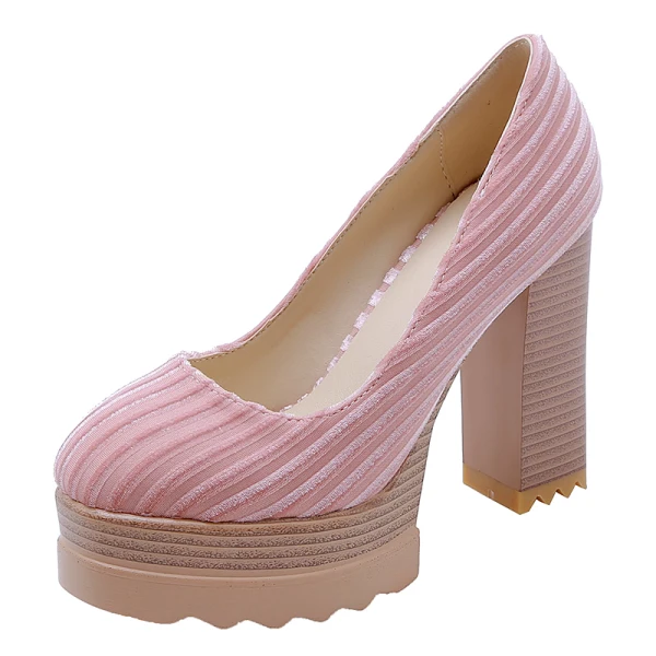 Simple Beige Vacances Daim Escarpins 2021 11 cm Talons Épais À Bout Rond Escarpins