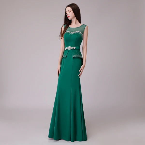 Vintage / Retro Green Evening Dresses 2018 Trumpet / Mermaid Rhinestone Sash Scoop Neck Backless Sleeveless Floor-Length / Long Formal Dresses