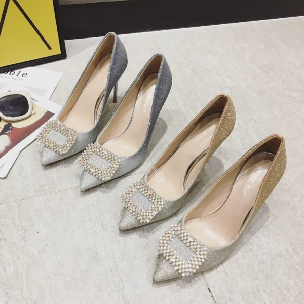 Glitzernden Charmant Farbverlauf Gold Abend Pumps 2020 Strass Pailletten 9 cm Stilettos Spitzschuh Pumps