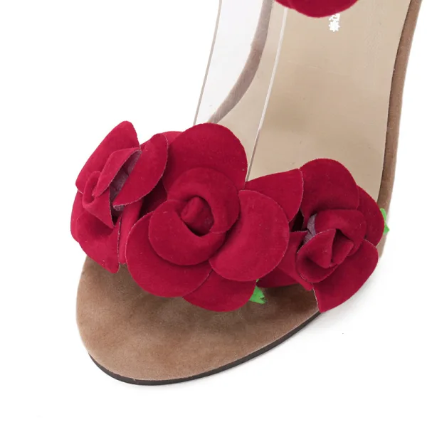 Chic / Beautiful Beige Casual Flower Womens Sandals 2020 Ankle Strap 11 cm Stiletto Heels Open / Peep Toe Sandals