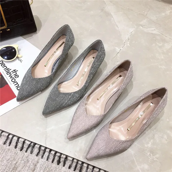 Schöne Grau Freizeit Büro Pumps 2020 Glanz Pailletten 5 cm Stilettos Spitzschuh Pumps