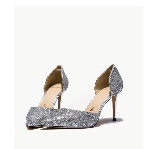 Sparkly Black Evening Party Womens Shoes 2020 Sequins 8 cm Stiletto Heels Pointed Toe Heels