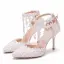 Charming Ivory Wedding Shoes 2020 Ankle Strap Pearl Lace Flower 9 cm Stiletto Heels Pointed Toe Wedding Pumps